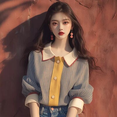 Šifona vintage sieviešu krekls vasaras jaunums 2024. gada svītru korejiešu apģērbu izpārdošanas brīvi topi ar īsām piedurknēm elegantas sieviešu blūzes