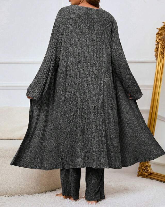 Urban Style 2024 sügise ja talve naiste pükste komplekt ühevärvilised riided Uus ese Harjatud pitstriip Kodu Kolmeosaline komplekt