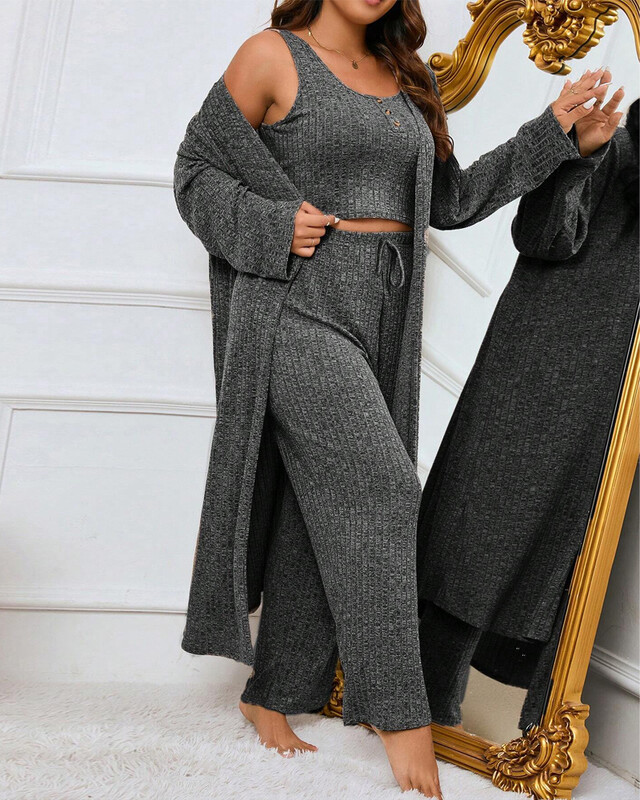 Urban Style 2024 sügise ja talve naiste pükste komplekt ühevärvilised riided Uus ese Harjatud pitstriip Kodu Kolmeosaline komplekt