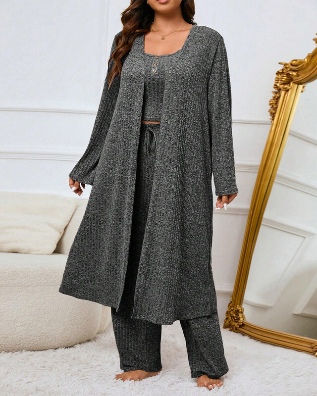 Urban Style 2024 sügise ja talve naiste pükste komplekt ühevärvilised riided Uus ese Harjatud pitstriip Kodu Kolmeosaline komplekt