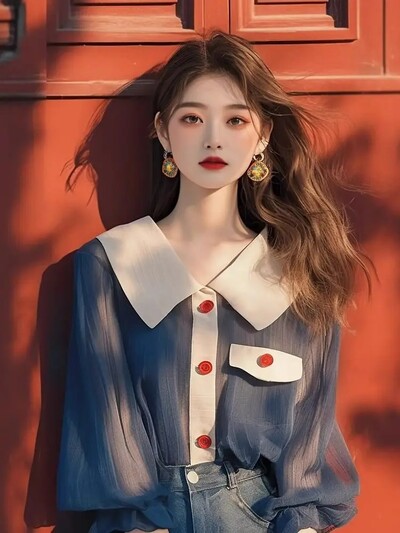 2024. Novi stil francuske jedinstvene hladnoplave elegantne košulje za mršavljenje u ranoj jeseni Vrhunska korejska bluza koja smanjuje starenje