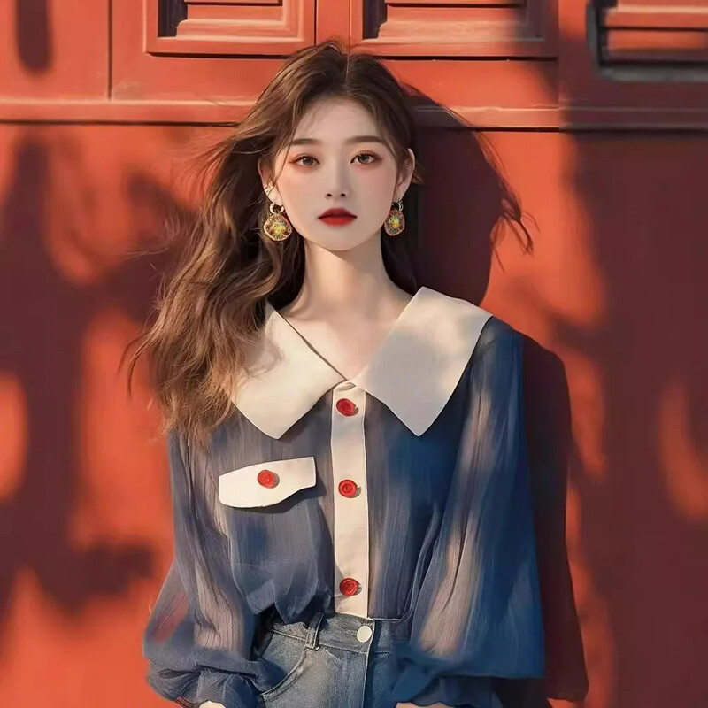 2024. Novi stil francuske jedinstvene hladnoplave elegantne košulje za mršavljenje u ranoj jeseni Vrhunska korejska bluza koja smanjuje starenje