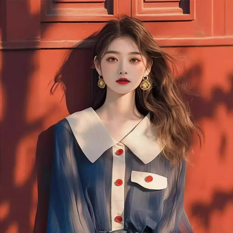 2024. Novi stil francuske jedinstvene hladnoplave elegantne košulje za mršavljenje u ranoj jeseni Vrhunska korejska bluza koja smanjuje starenje