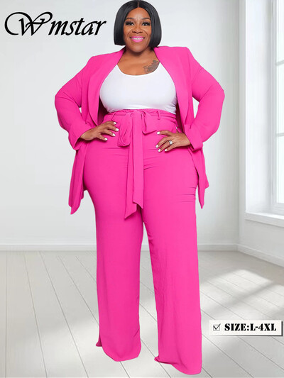 Wmstar Plus Size Îmbrăcăminte pentru femei Set din două piese Costum solid pentru carieră Seturi de pantaloni de top Office Lady cu bandaj Dropshipping cu ridicata