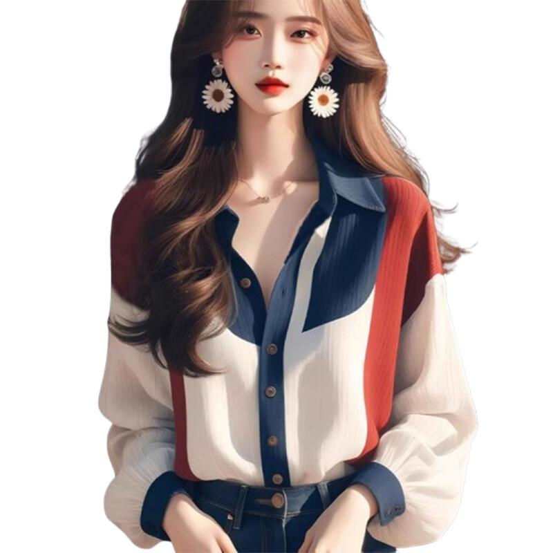 Šifona vintage sieviešu krekli Pavasaris/vasara Jauni Patchwork Sieviešu krekli Brīvi Garām Piedurknēm Topi Modes Korejas apģērbu Izpārdošana