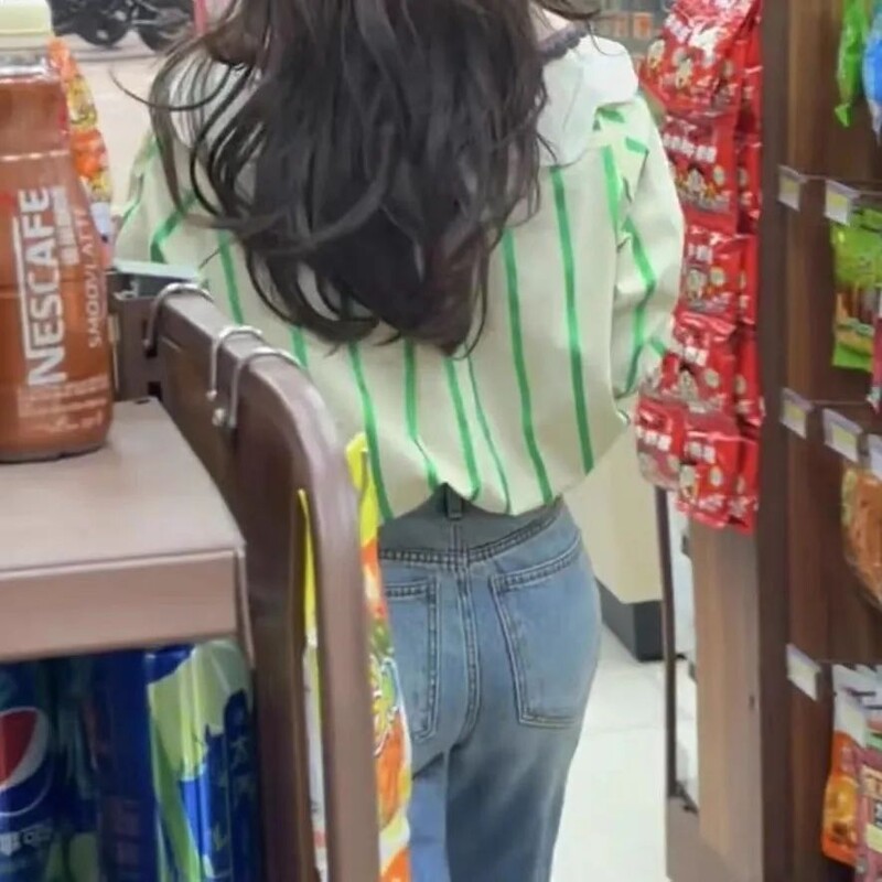 Prancūziško stiliaus lėlės apykakle dryžuoti saldūs marškinėliai, skirti moteriškam pavasariui rudeniui Nauji laisvalaikio jaunatviški vėjai Gražūs prašmatnūs ilgomis rankovėmis