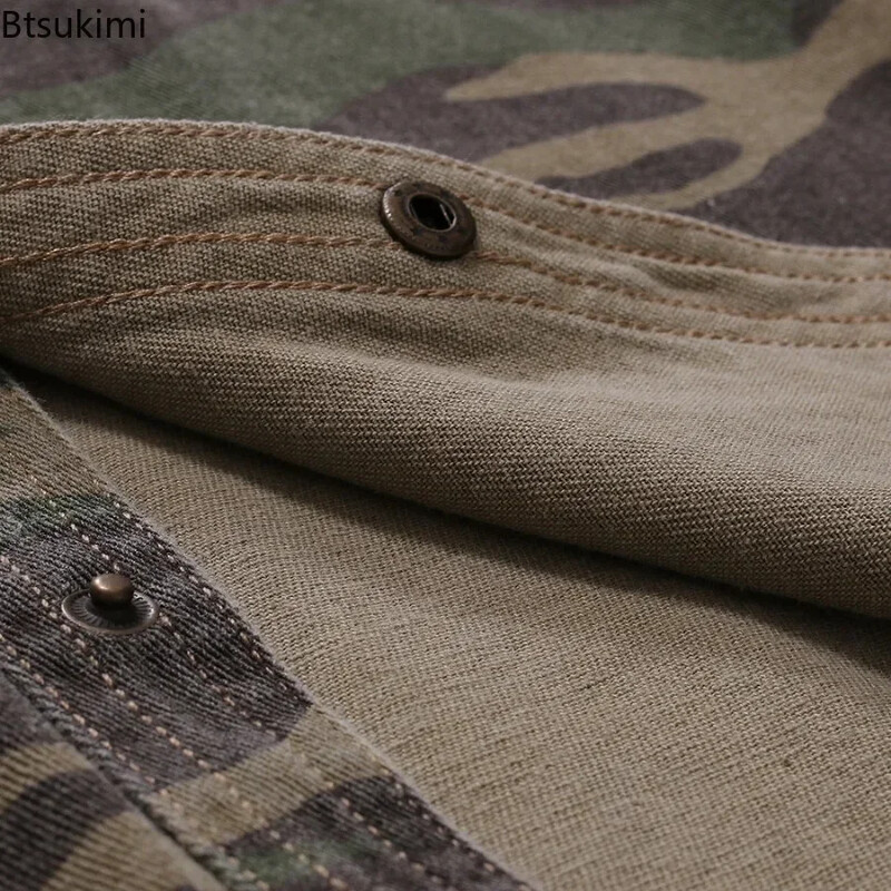 Nauji 2025 m. vyriški džinsiniai marškiniai Madingi minkšti atvarteliai kamufliažiniai marškiniai Striukė Vyriškas laisvalaikio plonas laipiojimo lauke kaubojus marškinėliai Vyriški