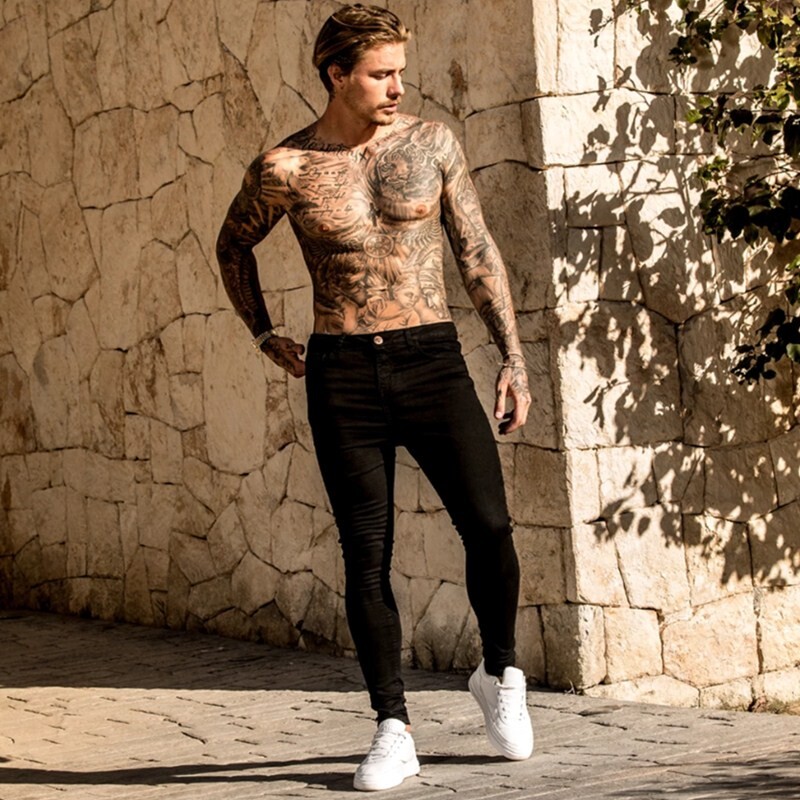 Elastingas juosmuo Skinny džinsai Vyriški juodi laisvalaikio gatvės apranga bėgimo kelnės Vyriški džinsai High Street Slim Fit Vyriškos mados džinsinės kelnės