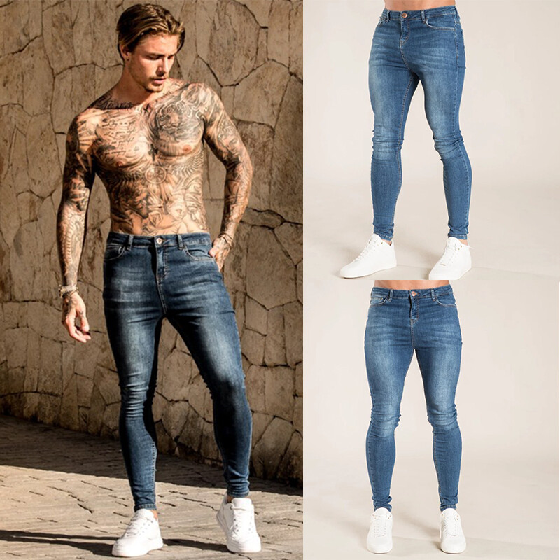 Elastingas juosmuo Skinny džinsai Vyriški juodi laisvalaikio gatvės apranga bėgimo kelnės Vyriški džinsai High Street Slim Fit Vyriškos mados džinsinės kelnės
