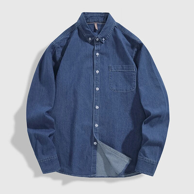 100% kokvilnas vīriešu džinsa krekls Modes krekls ar garām piedurknēm japāņu ērtas kabatas kovboju brīvs ikdienas ielas apģērbs