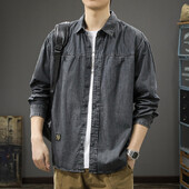 Pavasarį ir rudenį nauji amerikietiški vintažiniai skalbiniai seni džinsiniai marškiniai vyriški laisvi didelio dydžio įrankiai atvartas ilgomis rankovėmis marškiniai ploni paltai