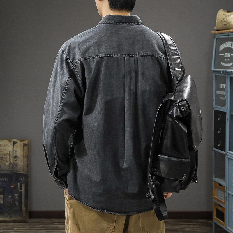 Pavasarį ir rudenį nauji amerikietiški vintažiniai skalbiniai seni džinsiniai marškiniai vyriški laisvi didelio dydžio įrankiai atvartas ilgomis rankovėmis marškiniai ploni paltai