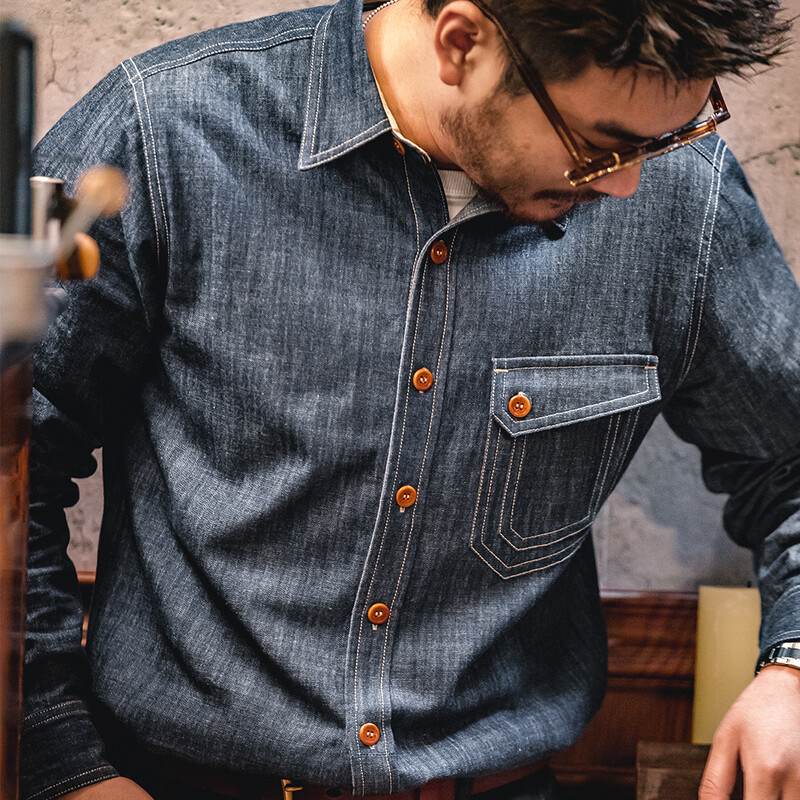 Maden Men Vintažiniai ilgomis rankovėmis Vakarų kaubojų džinsiniai marškiniai Viršutiniai drabužiai Tough Guy marškinėliai Vyriški medvilniniai laisvalaikio marškiniai XXL XXXL