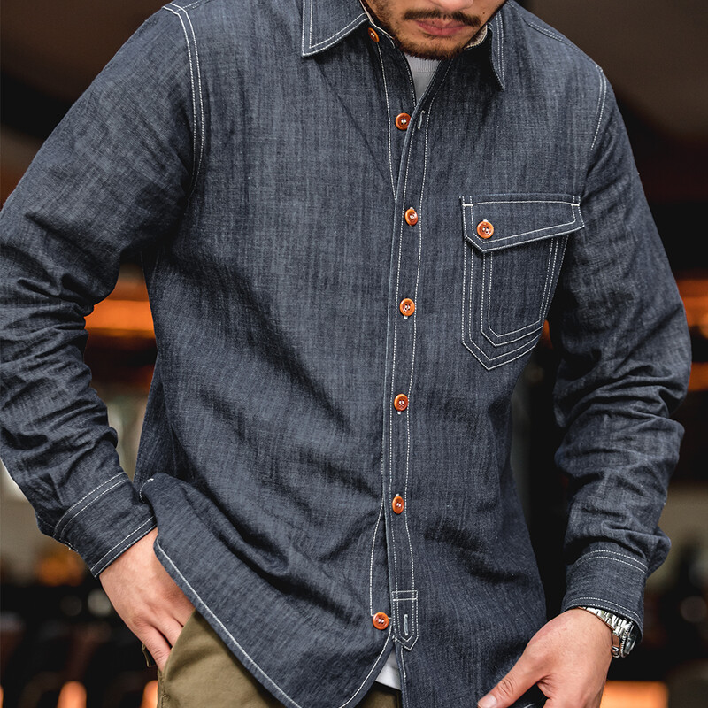Maden Men Vintažiniai ilgomis rankovėmis Vakarų kaubojų džinsiniai marškiniai Viršutiniai drabužiai Tough Guy marškinėliai Vyriški medvilniniai laisvalaikio marškiniai XXL XXXL