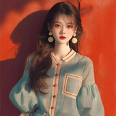 2024. aasta varasügis uue stiiliga särgi nišš, ainulaadne tipptasemel Korea vananemist vähendav piparmündiroheline latern varrukatega naiste topp