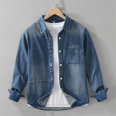 Rudens vīriešu apģērbu mode Džinsu krekli kokvilnas apģērbi Pavasara ar garām piedurknēm vīriešu Ikdienas kreklu topi vīriešu virskrekls 7372#