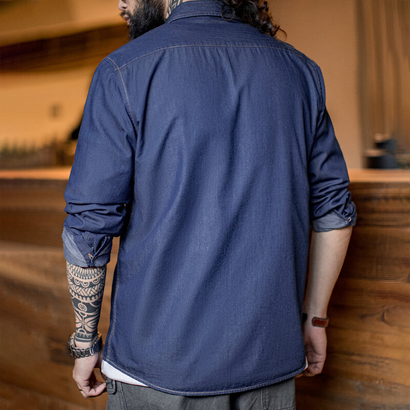 Maden Men Vintažiniai vienkišeniniai darbo drabužiai Džinsiniai marškiniai ilgomis rankovėmis Slim Fit laisvalaikio marškiniai su viena krūtine, nuleidžiama apykakle palaidinė