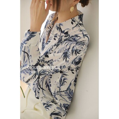 Moteriški rūbai Pavasaris Vasara Korėjietiška mada marginama palaidine Moteriška Madinga laisva apykaklė ilgomis rankovėmis