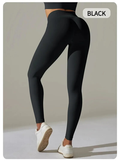 Moteriškos kvėpuojančios jogos kelnės su aukštu juosmeniu ir klubų pakėlimu, persiko formos aptemptos bėgimo ir kūno rengybos kelnės