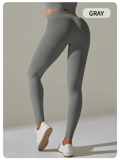 Moteriškos kvėpuojančios jogos kelnės su aukštu juosmeniu ir klubų pakėlimu, persiko formos aptemptos bėgimo ir kūno rengybos kelnės