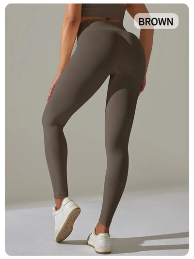 Moteriškos kvėpuojančios jogos kelnės su aukštu juosmeniu ir klubų pakėlimu, persiko formos aptemptos bėgimo ir kūno rengybos kelnės