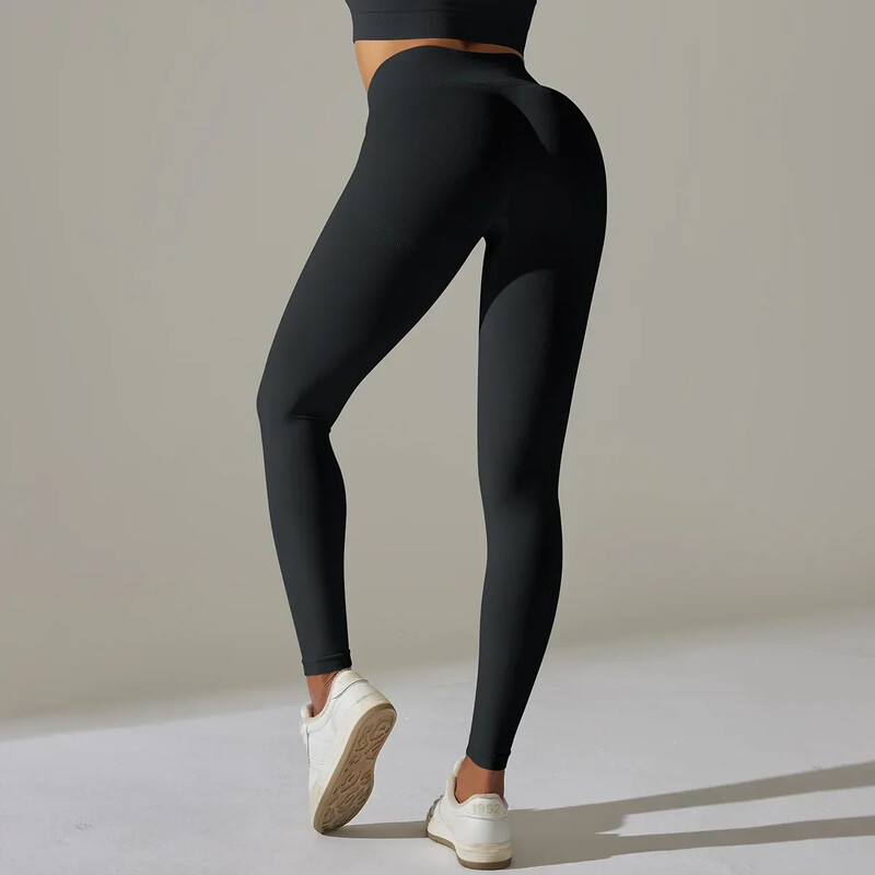 Moteriškos kvėpuojančios jogos kelnės su aukštu juosmeniu ir klubų pakėlimu, persiko formos aptemptos bėgimo ir kūno rengybos kelnės