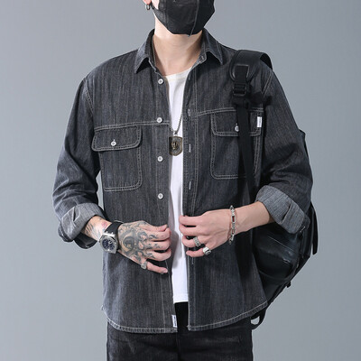 Pavasario rudeniniai džinsiniai marškinėliai ilgomis rankovėmis Vyriški švarkai Stori Didelio dydžio Laisvi darbo marškinėliai Vyriški 5XL 6XL 7XL