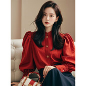 Moterų pavasaris ruduo Elegantiškas temperamentas vientisos spalvos polo apykaklės palaidinė Moteriška Paprastumas Biuro Lady Lantern rankovėmis madingi palaidinės