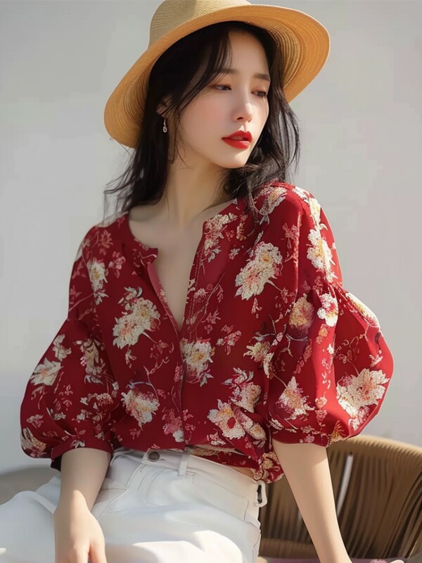 Šifona sieviešu krekli Vasaras vintage blūzes brīvas īsās piedurknes sieviešu topi Apdrukas Modes apģērbi