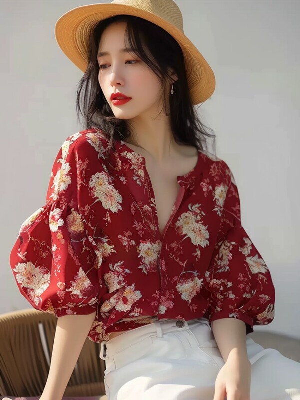 Šifona sieviešu krekli Vasaras vintage blūzes brīvas īsās piedurknes sieviešu topi Apdrukas Modes apģērbi