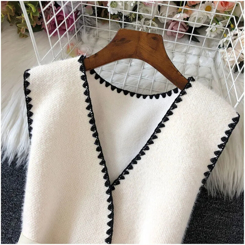 Korejas 2023. gada jauna sieviešu vilnas veste, ādas un kažokādas integrēta modes veste, sieviešu īsa jaka bez piedurknēm ar V-apkakli