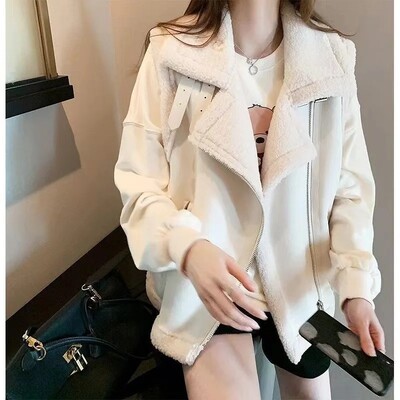 2024. gada jauna stila sieviešu brīvi pieguļoša jēra vilnas veste, zamšādas, vilnas, integrēta, stilīga zirga saspraude Virsdrēbes rudens/ziema