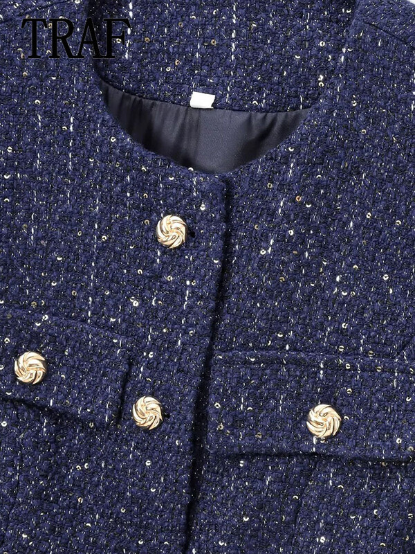 TRAF 2024 m. rudens vintažiniai laisvalaikio prašmatnūs moteriški viršutiniai vyriai su auksinėmis sagomis O formos iškirpte be rankovių trumpa liemenė