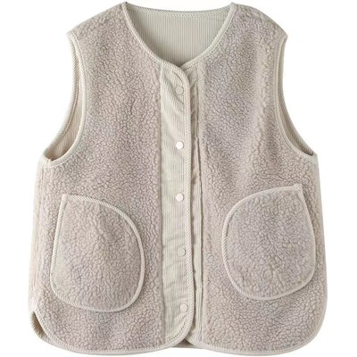 Dvipusis dėvimas ėrienos vilnos liemenė, moteriška rudens žiemos laisva be rankovių velvetinė liemenė Striukė Madinga kišenė Gilet Femme