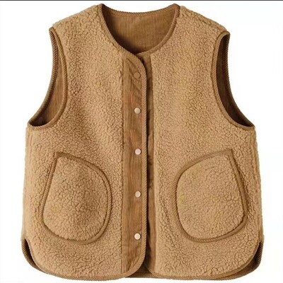 Dvipusis dėvimas ėrienos vilnos liemenė, moteriška rudens žiemos laisva be rankovių velvetinė liemenė Striukė Madinga kišenė Gilet Femme