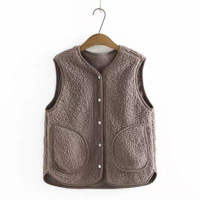 Dvipusis dėvimas ėrienos vilnos liemenė, moteriška rudens žiemos laisva be rankovių velvetinė liemenė Striukė Madinga kišenė Gilet Femme