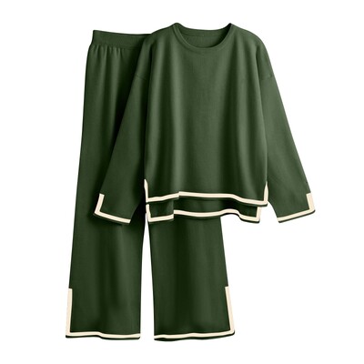 Плетен дамски панталон Комплект от две части Едноцветен зимен свободен трикотаж с дълги ръкави Комплекти кльощави панталони Женски ежедневни костюми