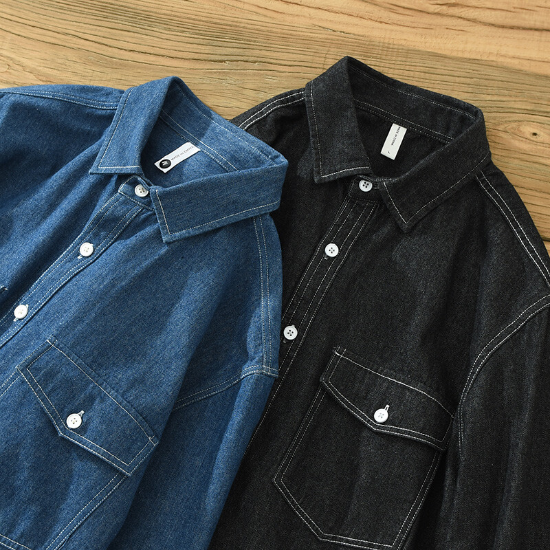 2023. aasta sügis, uued mustad vintage teksasärgid meestele 100% puuvillast vabaaja mugavad pikkade varrukatega topsid Suures suuruses kvaliteetsed riided