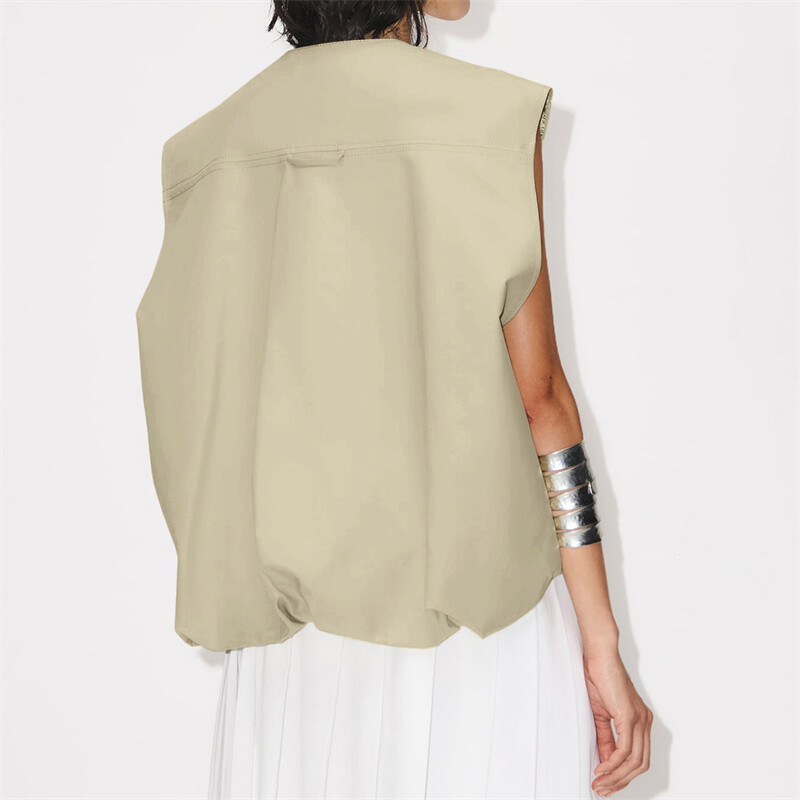 Lamuusaa Cargo vest naiste y2k riided ühevärvilised ümmarguse kaelusega lukuga varrukateta ülisuur jope 2000. aastate mantel Topid Tänavarõivad