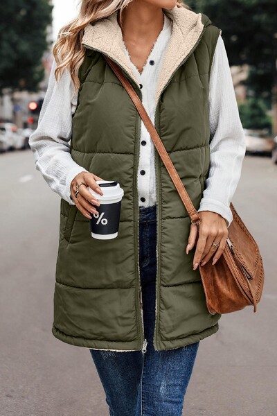 Zimski ženski prsluk od flisa s kapuljačom na dvije strane Ženska jakna bez rukava Prsluk od umjetne vune Modna ulična ženska odjeća S-5XL