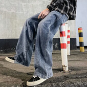 2025 m. naujos skalbtos raištelių kelnės Trend Baggy Jeans Pavasario ir rudens nauji vyriški džinsai High Street plačios kelnės