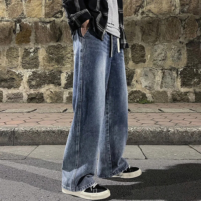 2025 m. naujos skalbtos raištelių kelnės Trend Baggy Jeans Pavasario ir rudens nauji vyriški džinsai High Street plačios kelnės