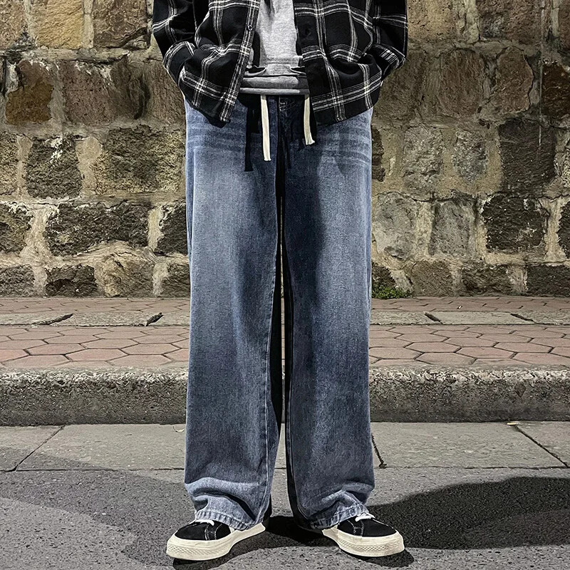 2025 m. naujos skalbtos raištelių kelnės Trend Baggy Jeans Pavasario ir rudens nauji vyriški džinsai High Street plačios kelnės