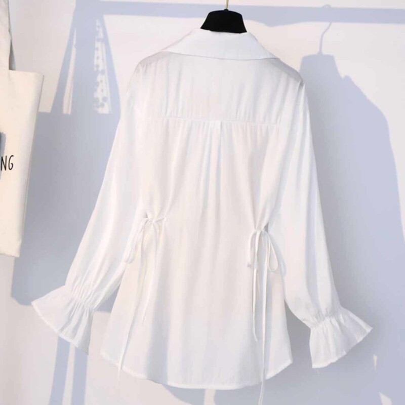 Madingi polo apykaklės vienspalviai suvarstomi marškiniai, skirti moteriškam pavasariui rudeniui, naujo temperamento, paprastas pilvą dengiantis liekninamasis viršus