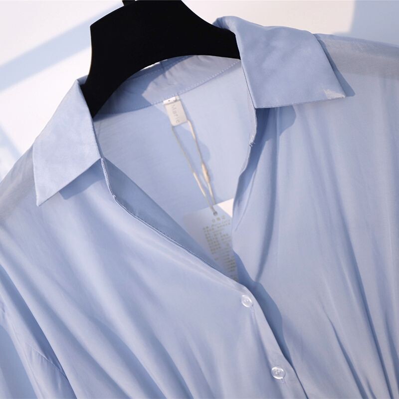 Madingi polo apykaklės vienspalviai suvarstomi marškiniai, skirti moteriškam pavasariui rudeniui, naujo temperamento, paprastas pilvą dengiantis liekninamasis viršus