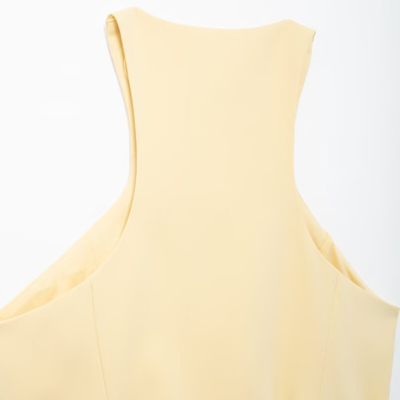 Willshela sieviešu modes ar jostu, dzeltena veste ar V veida kakla izgriezumu, vienrindas jakas bez piedurknēm.