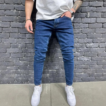 Мъжки дънки Denim Wash Vintage Basics Свободни прави панталони със средна талия Едноцветен панталон Ежедневни джобове с цип Fly с дължина до глезена 2025