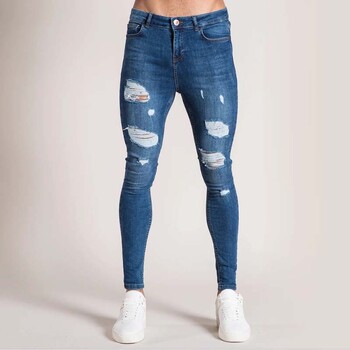 Μόδα Λευκό Skinny Ripped Jeans Ανδρικό ελαστικό Stretch Slim τζιν παντελόνι Streetwear μοτοσυκλέτα Hip Hop Jean Jogging Τζιν παντελόνι