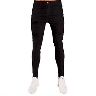 Madingi balti, siauri, plėšyti džinsai, vyriški, elastingi, elastingi, ploni džinsiniai kelnaitės, gatvės apranga, motociklai, hip-hop džinsai, bėgiojantys džinsiniai kelnės