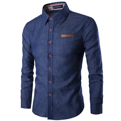 2025. aasta meeste pikkade varrukatega teksariidest kleit Slim Fit Button Down vabaaja topsärgid Meeste pidulikud kleidisärgid Blusas Chemise Homme